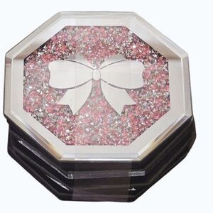 At Home Octagonal Pink & Silver Crushed Diamond  Mirrored Bow Coasters- Set Of 4
